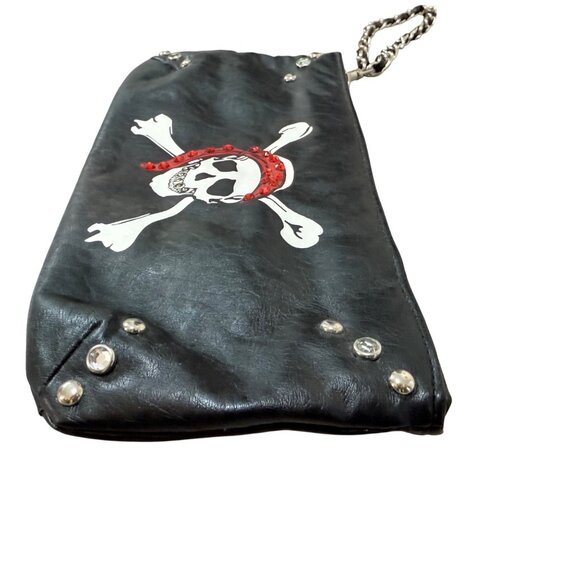 Biker Chick Skull Wristlet Edgy Pirate Bootie Crossbones VTG 80s Black Cute Goth - Picture 4 of 13